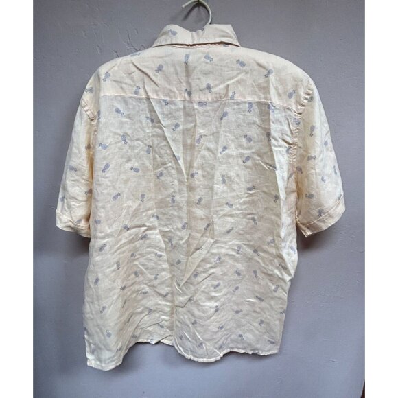 SAKS FIFTH AVENUE Mens Pineapple-Print Short Sleeve Shirt Size XL Yellow Linen - Picture 2 of 7